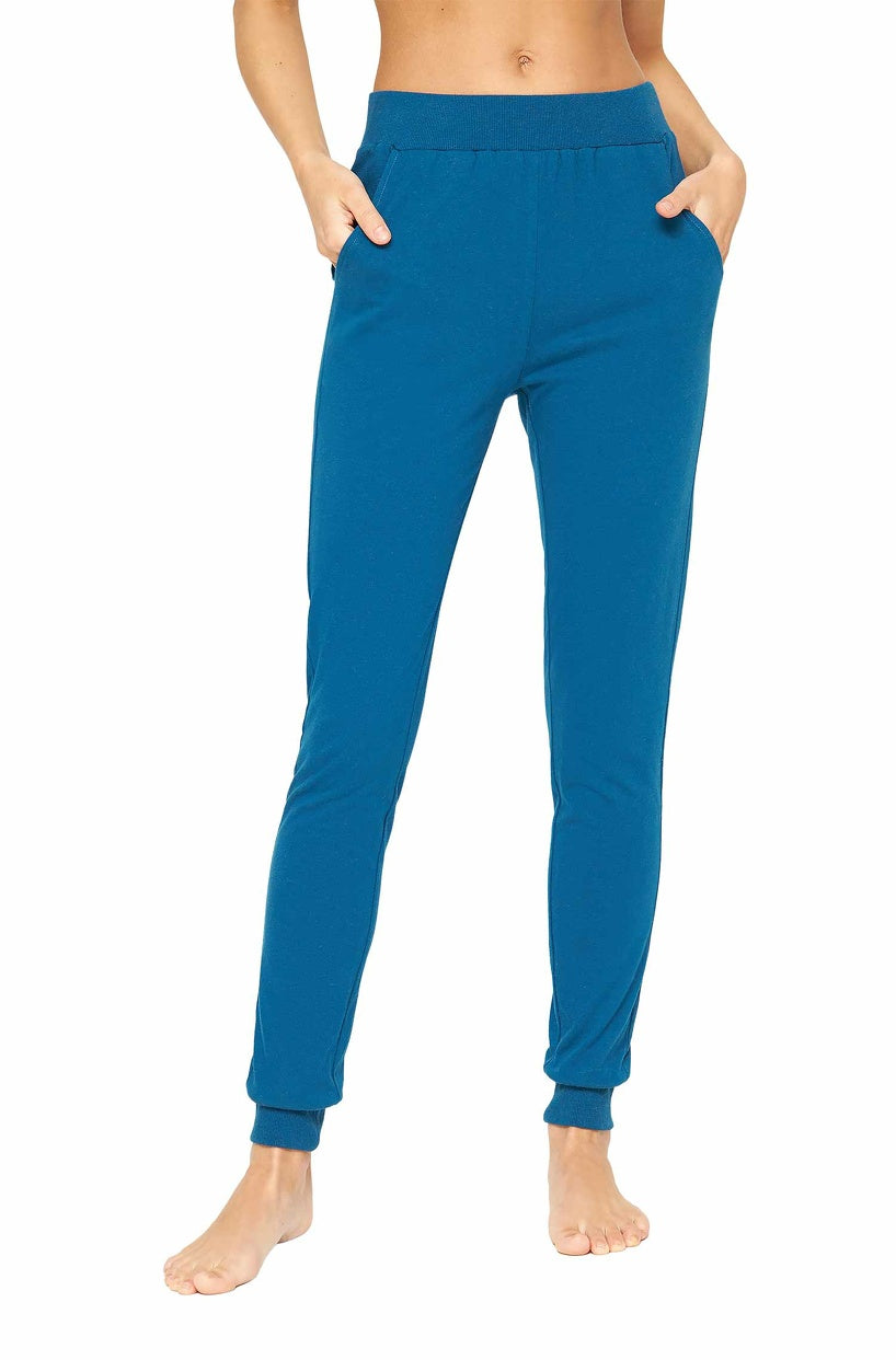 Alpaka Schlafanzug Pyjama Hose Damen DREAMLINE mit Bio Baumwolle midnight blue von Apu Kuntur
