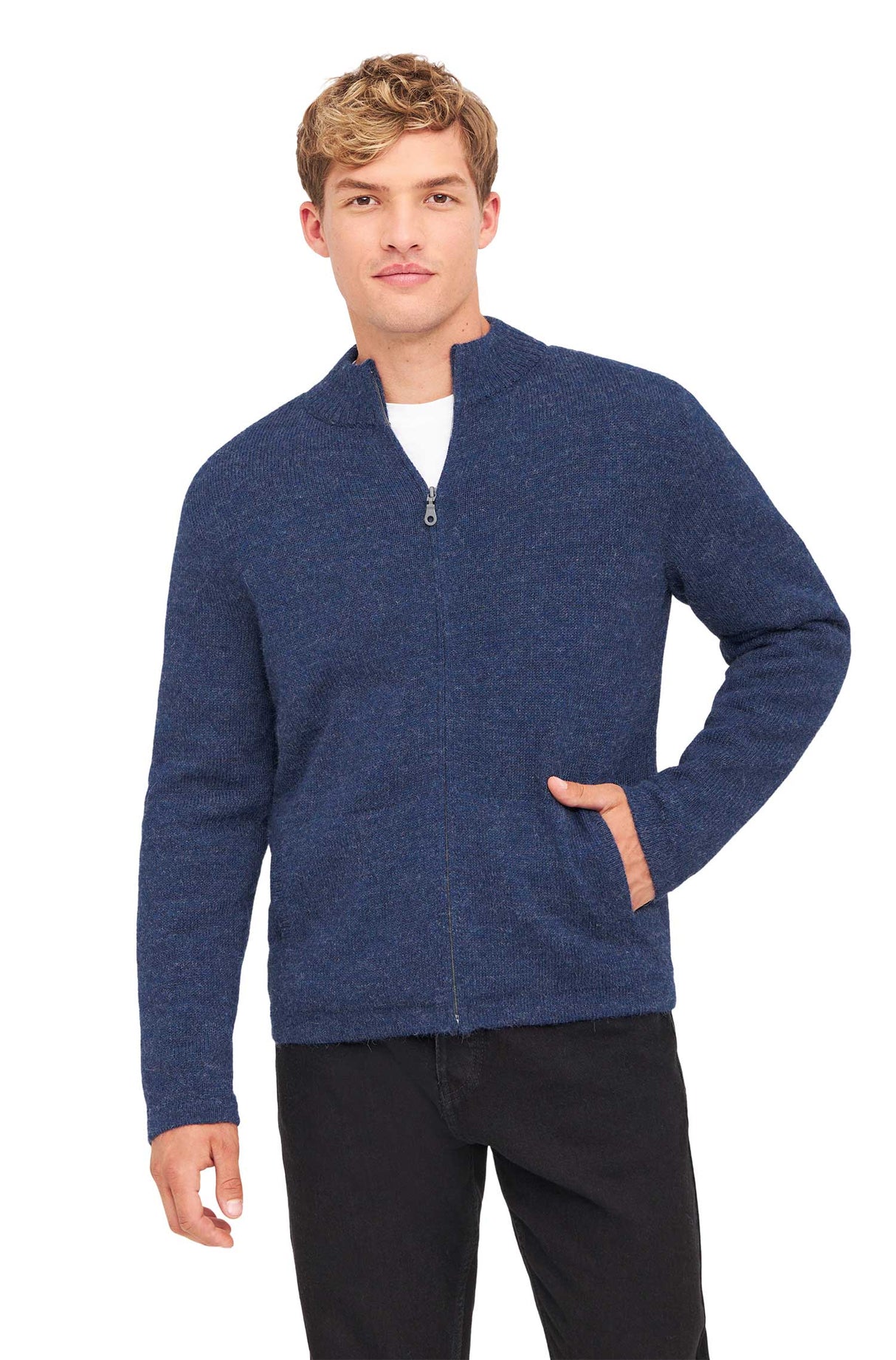 Strickjacke Outdoor Herren BEAU aus 100% Alpaka jeansblau von Apu Kuntur
