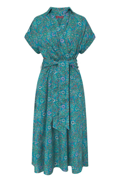 Kleid FLORAL ETHNO in Wickeloptik aus Bio-Pima-Baumwolle turquoise von Apu Kuntur