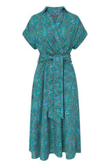 Kleid FLORAL ETHNO in Wickeloptik aus Bio-Pima-Baumwolle turquoise von Apu Kuntur