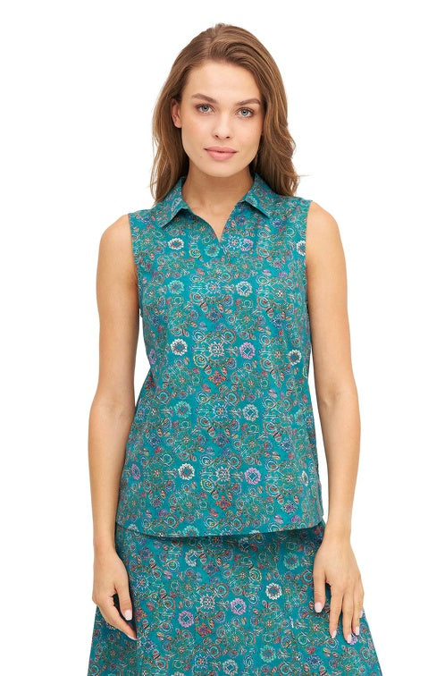 Ärmellose Bluse FLORAL ETHNO aus Bio-Pima-Baumwolle von Apu Kuntur