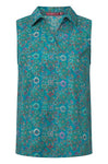 Ärmellose Bluse FLORAL ETHNO aus Bio-Pima-Baumwolle turquoise von Apu Kuntur