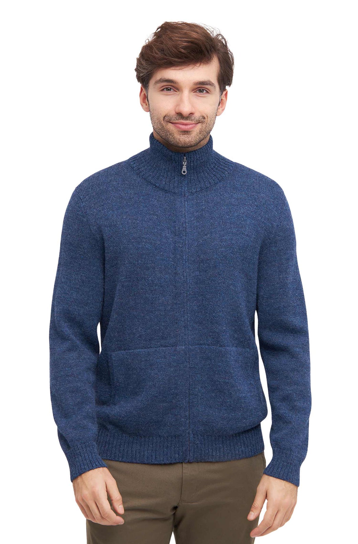 Strickjacke RONALDO XXXL aus 100% Baby Alpaka blau meliert XXXL von Apu Kuntur