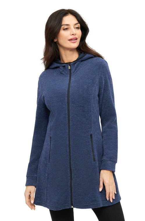 Alpaka Kapuzenmantel APU FLEECE mit Alpaka, Merino & Bio-Baumwolle saphir