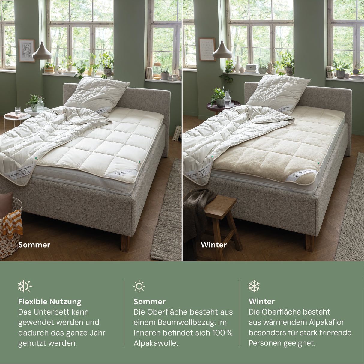 Alpaka Ganzjahres-Unterbett mit Alpakaflor von Alpaka Store Deutschland