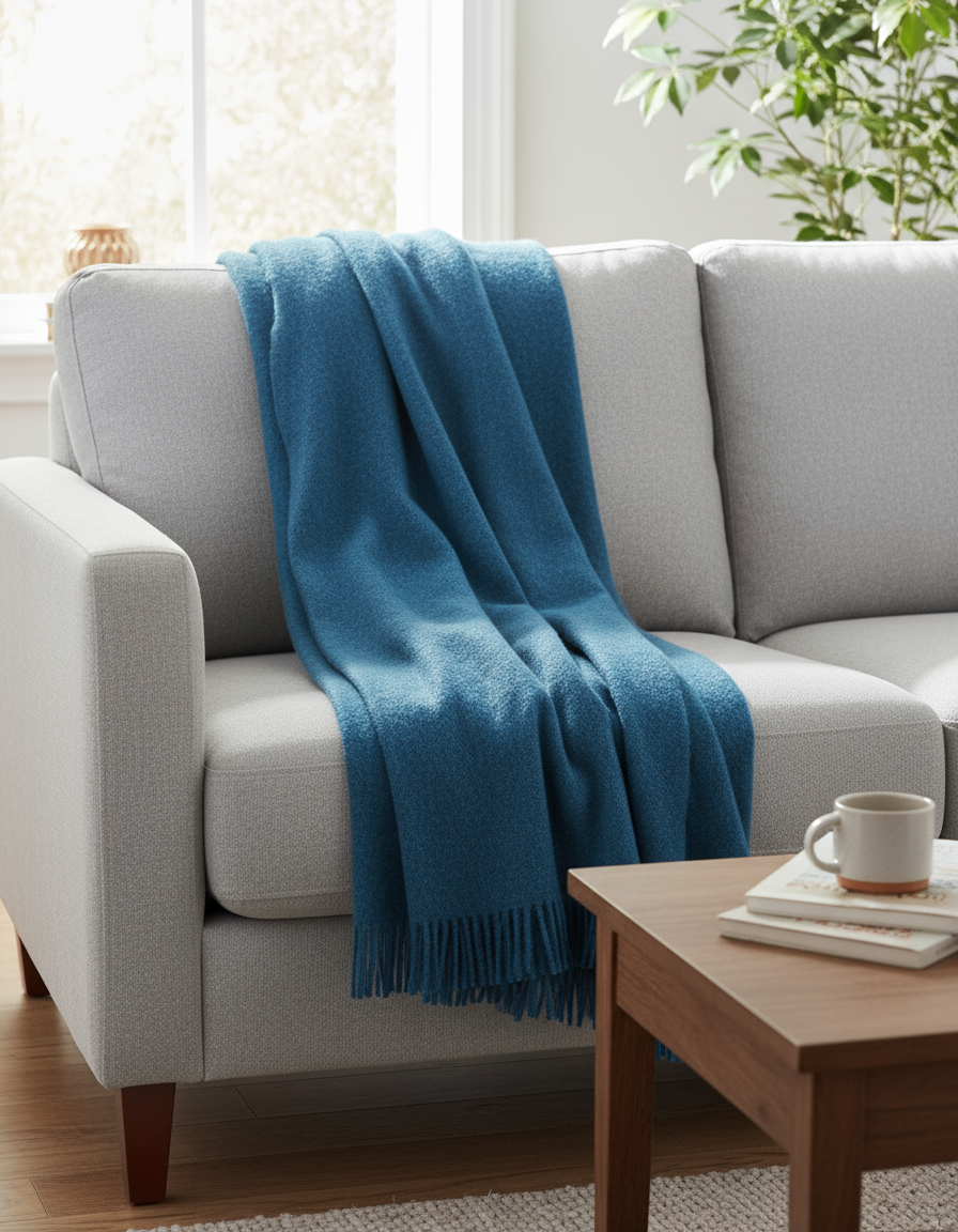 Coperta accogliente sostenibile KAMINFEUER con 40% alpaca e 45% lana vergine