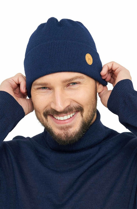 Alpaka Strick-Mütze BARK - 100% Alpaka marineblau