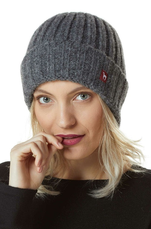 Mütze BIANCA mit 70% Alpaka und 23% Merino grau one-size von Apu Kuntur