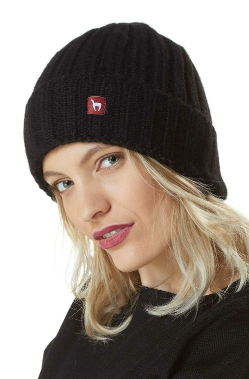 Mütze BIANCA mit 70% Alpaka und 23% Merino schwarz one-size von Apu Kuntur