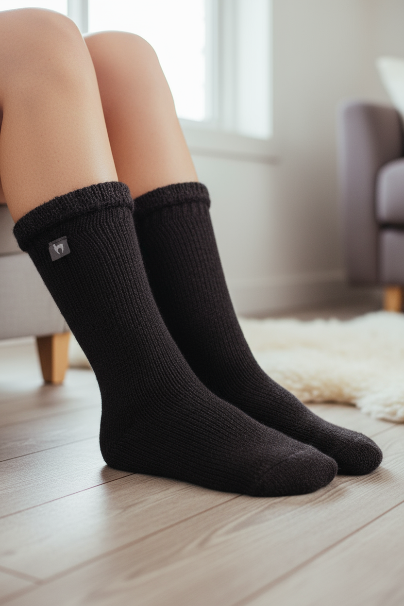 Alpaka WENDE-SOCKEN extra dick - 98% Alpaka schwarz-grau