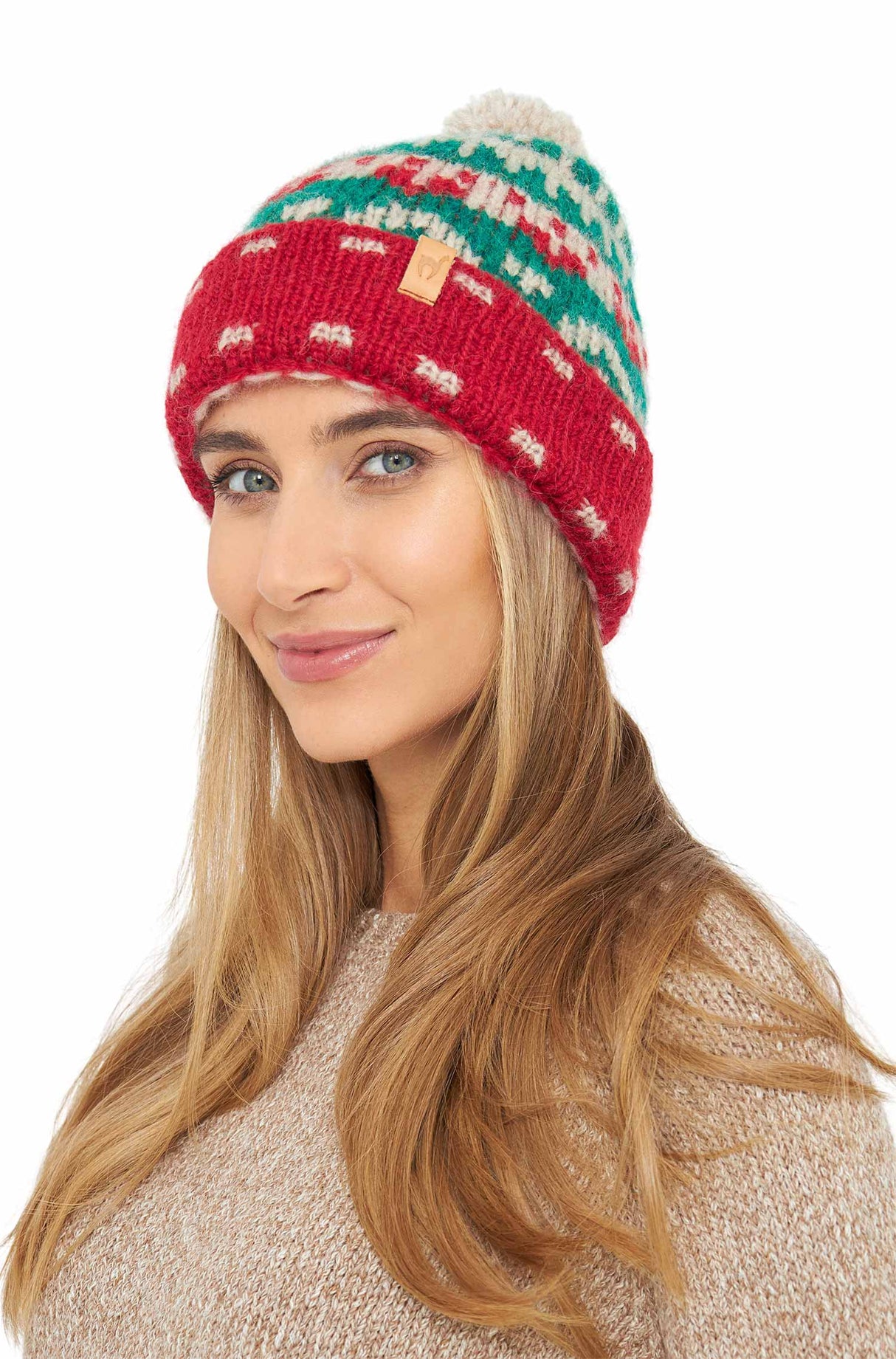 Alpaka Bommel-Mütze NAVIDAD mit Merino navidad one-size von Apu Kuntur