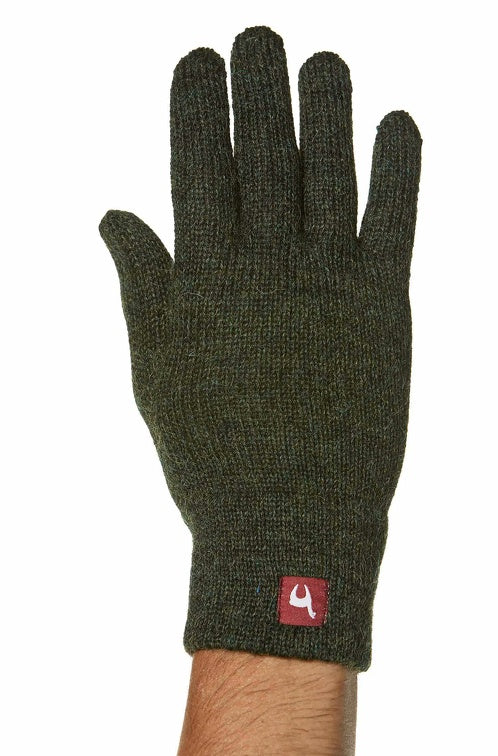 Gefütterte Fingerhandschuhe UNI aus 100% Alpaka tannengrün von Apu Kuntur