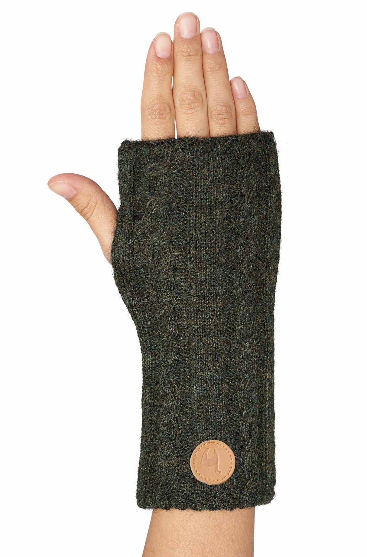 Pulswärmer SUAVE - 100% Alpaka - mit Daumenloch tannengrün schwarz one-size von Apu Kuntur