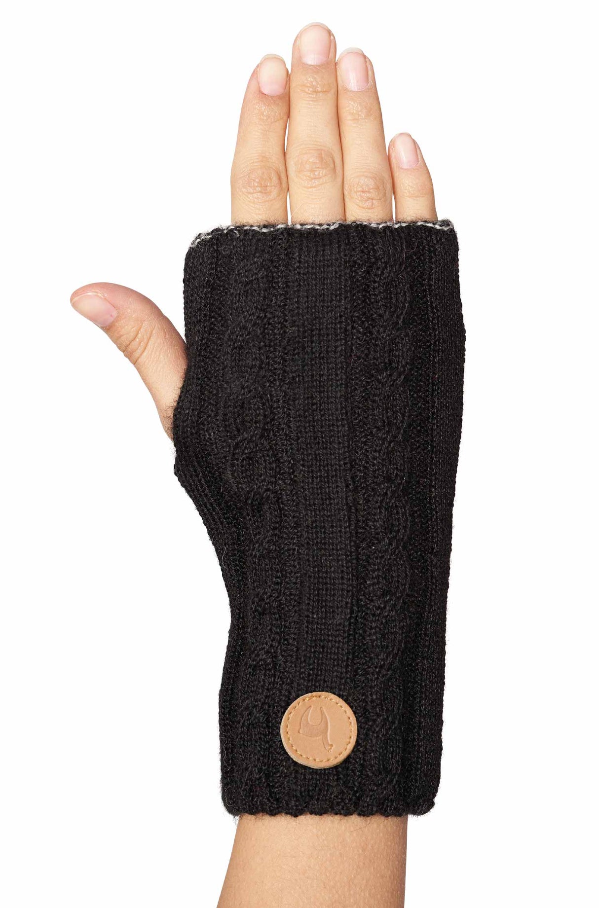 Pulswärmer SUAVE - 100% Alpaka - mit Daumenloch schwarz silber one-size von Apu Kuntur