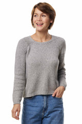 Rundhals Pullover ELLA aus 68% Alpaka ungefärbt und 32% Bio Baumwolle grau meliert von Apu Kuntur