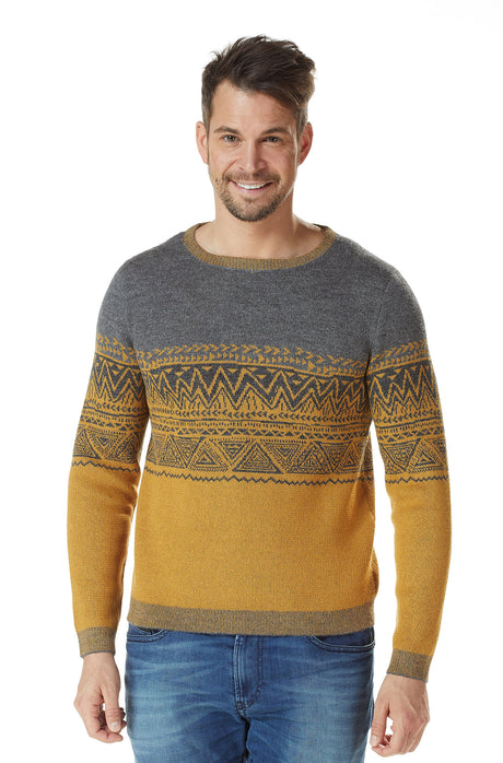 Herren Rundhals Pullover GIORGIO aus 100% Alpaka anthrazit gelb von Apu Kuntur