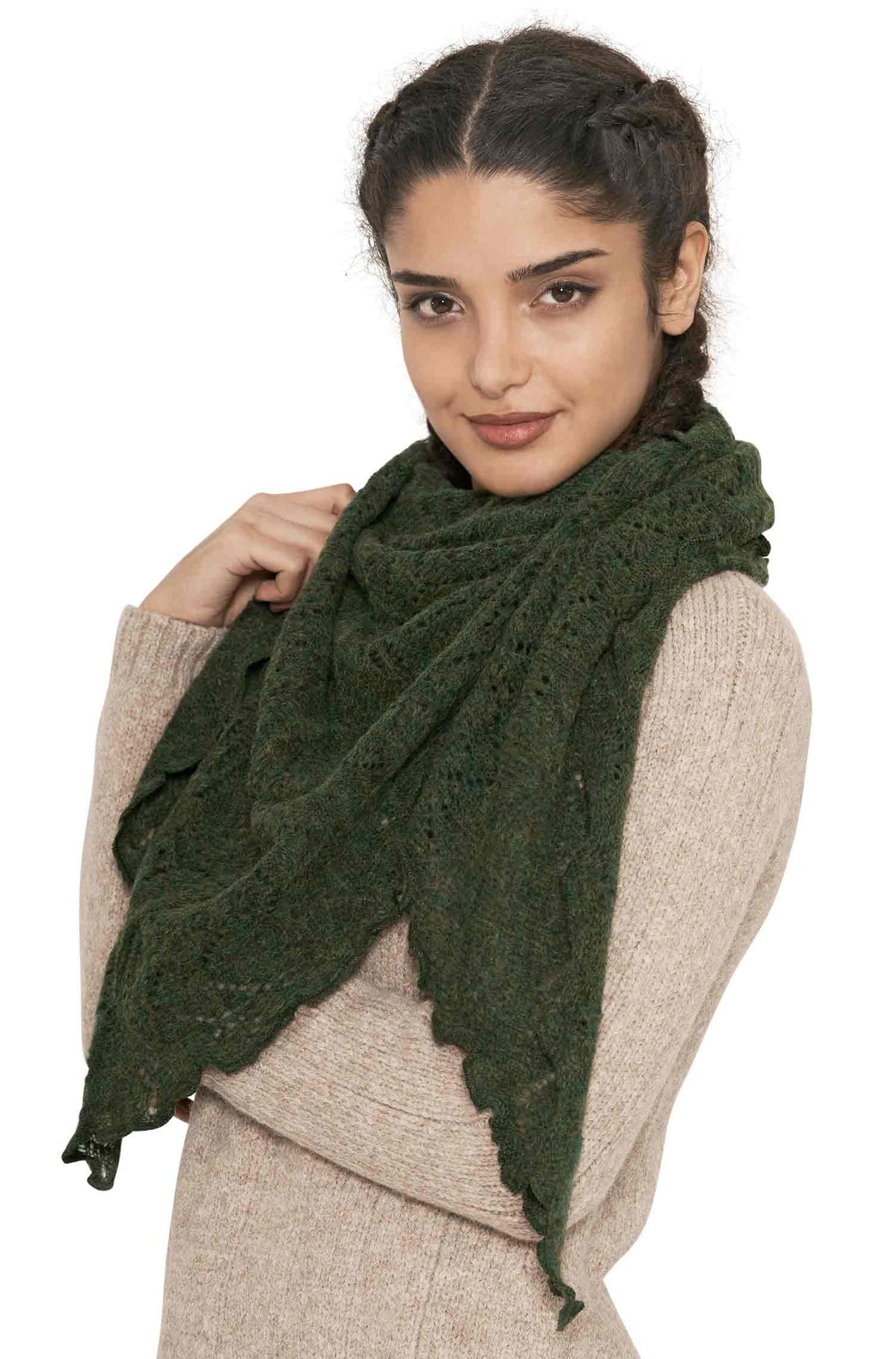 Schal HADIA mit 55% Alpaka und 26% Merino one-size grün von Apu Kuntur