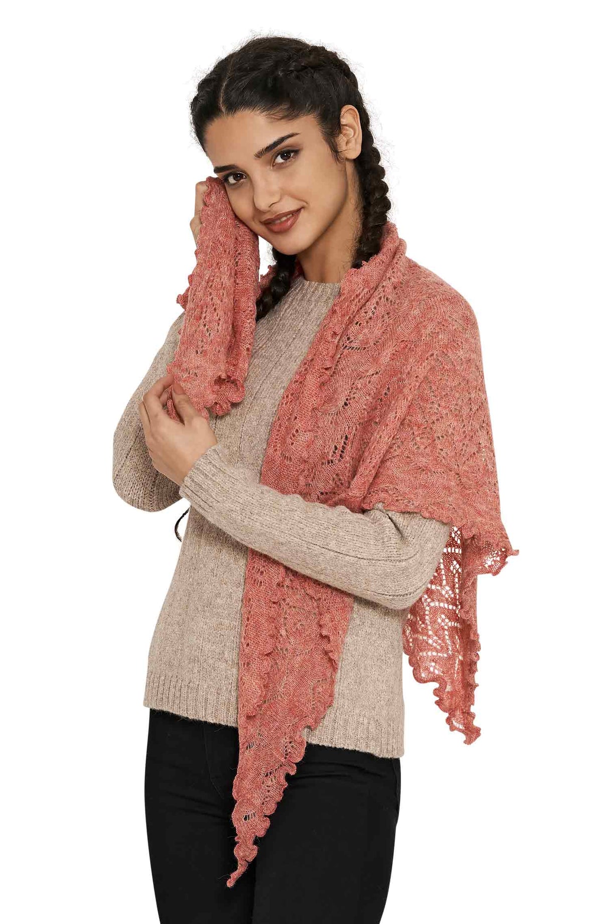 Schal HADIA mit 55% Alpaka und 26% Merino one-size rosa von Apu Kuntur