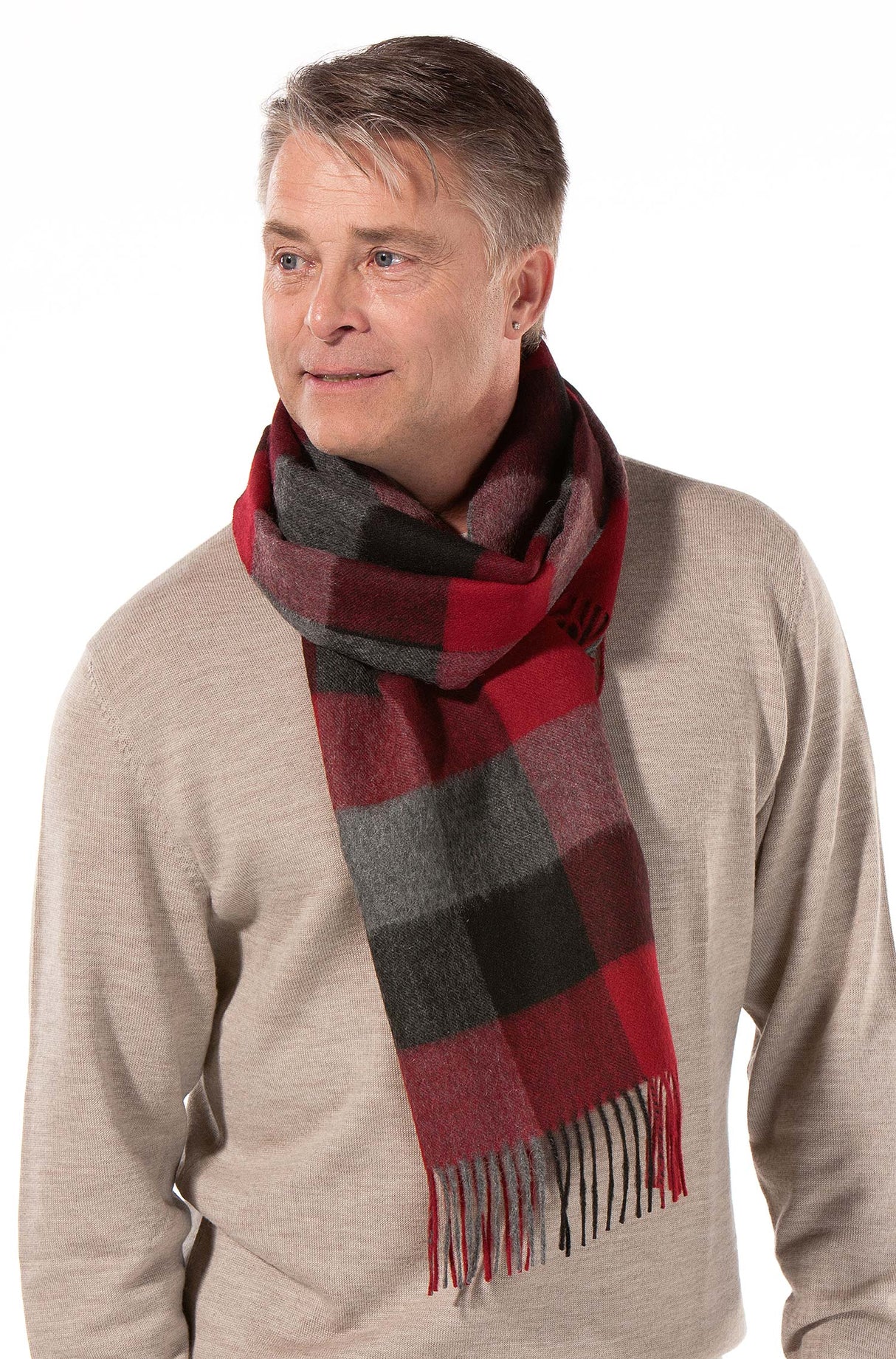 Schal KARO aus 100% Alpaka rot one-size von Apu Kuntur