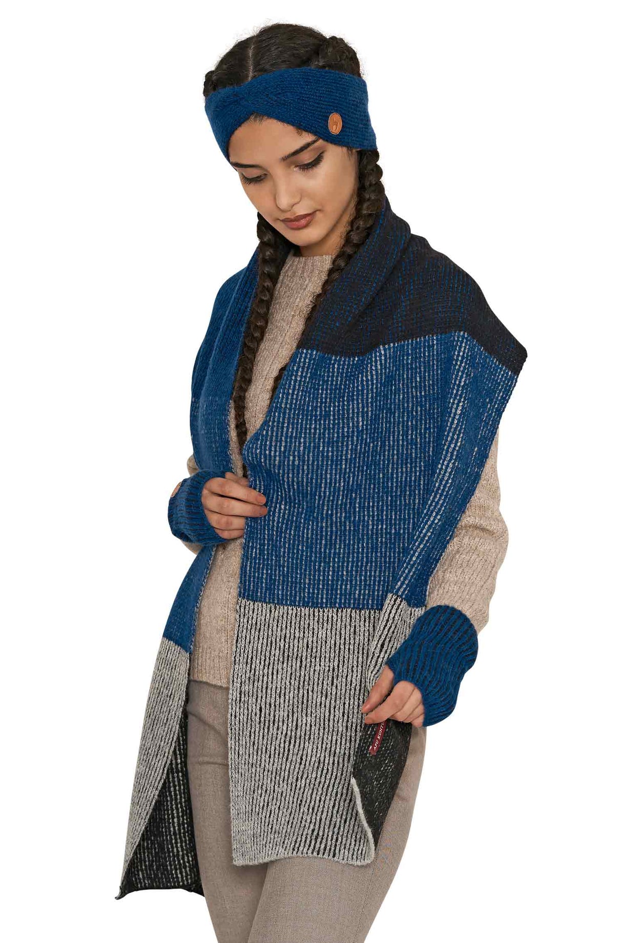 Schal MARINO mit 36% Alpaka und Merino blau silbergrau 180x35 cm von Apu Kuntur