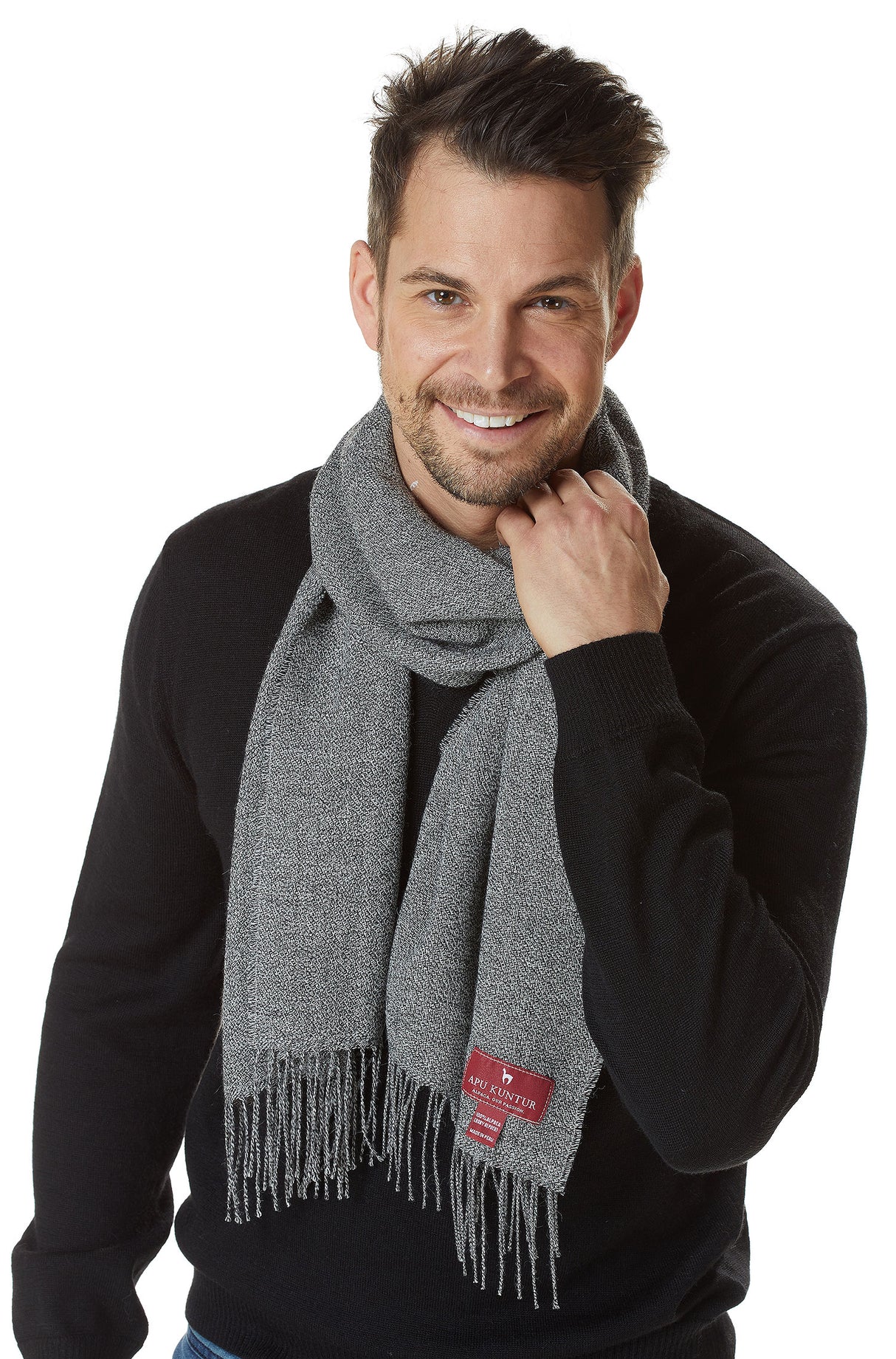 Schal MELIERT aus 100% Alpaka grau meliert one-size von Apu Kuntur