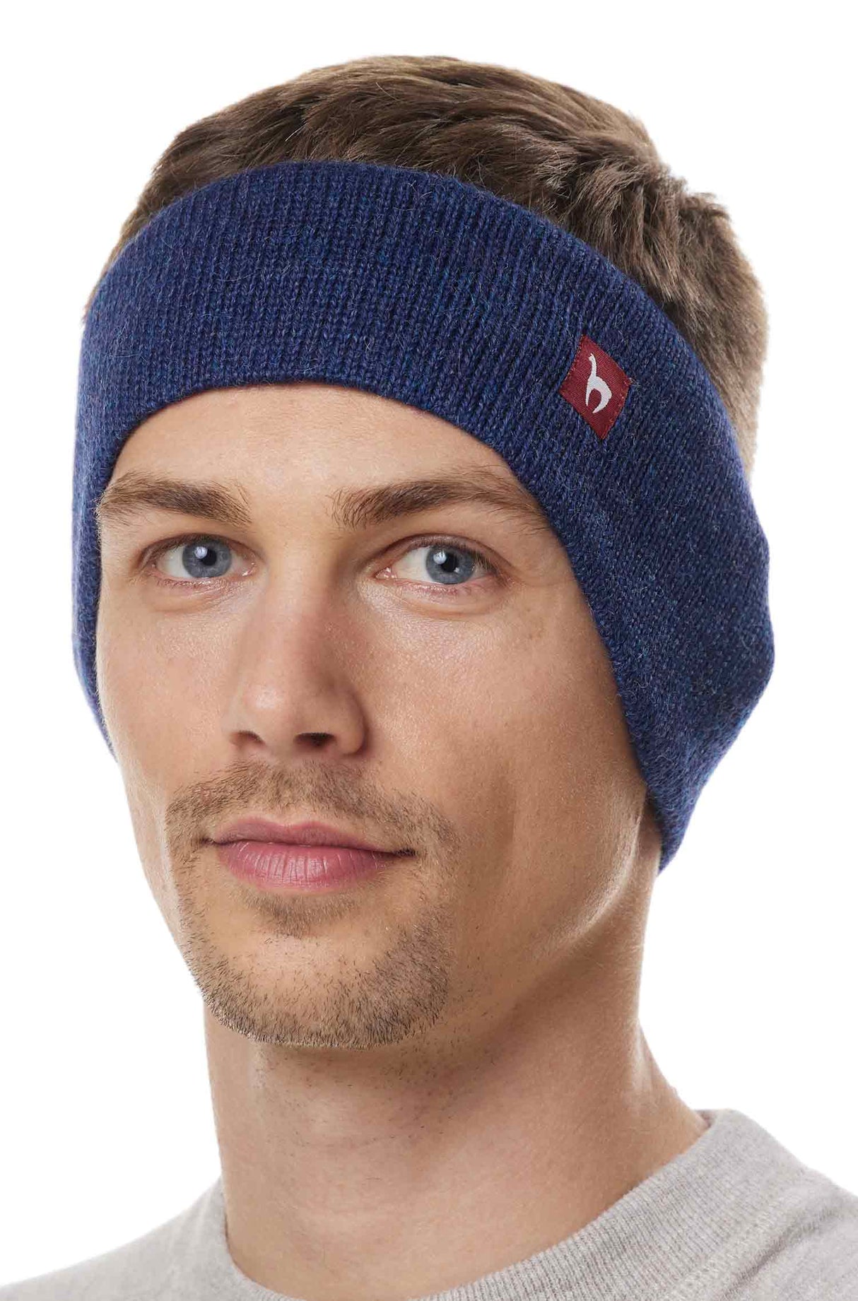 Stirnband UNI mit Ohrenklappen - 100% Alpaka blau meliert one-size von Apu Kuntur