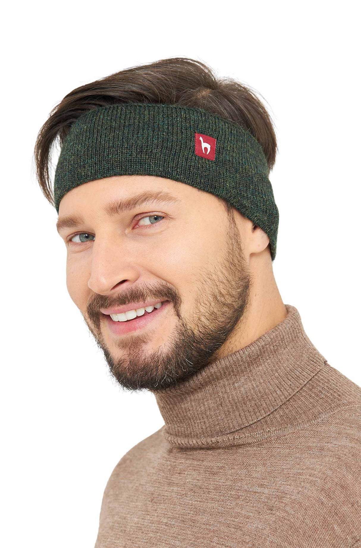 Stirnband UNI mit Ohrenklappen - 100% Alpaka tannengrün one-size von Apu Kuntur