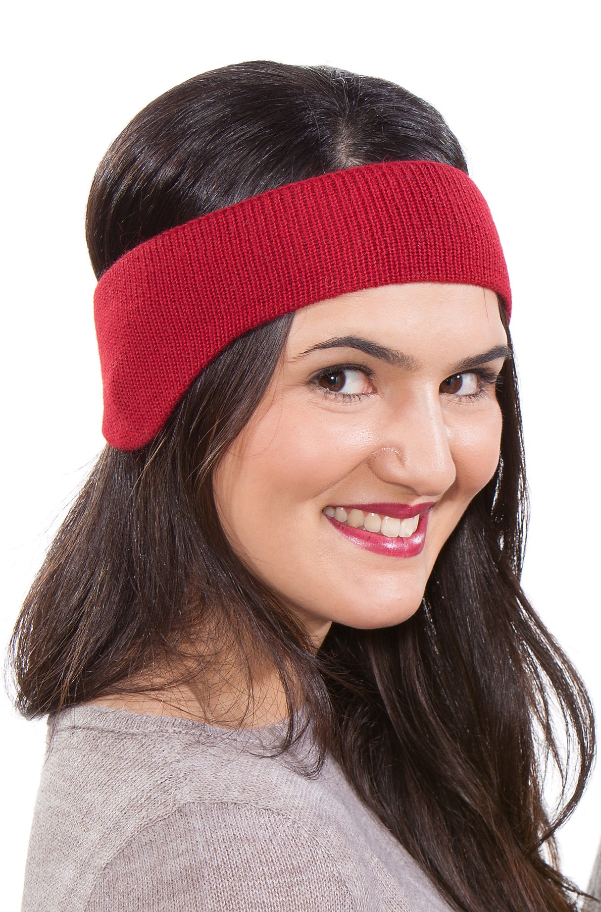 Stirnband UNI mit Ohrenklappen - 100% Alpaka rot one-size von Apu Kuntur