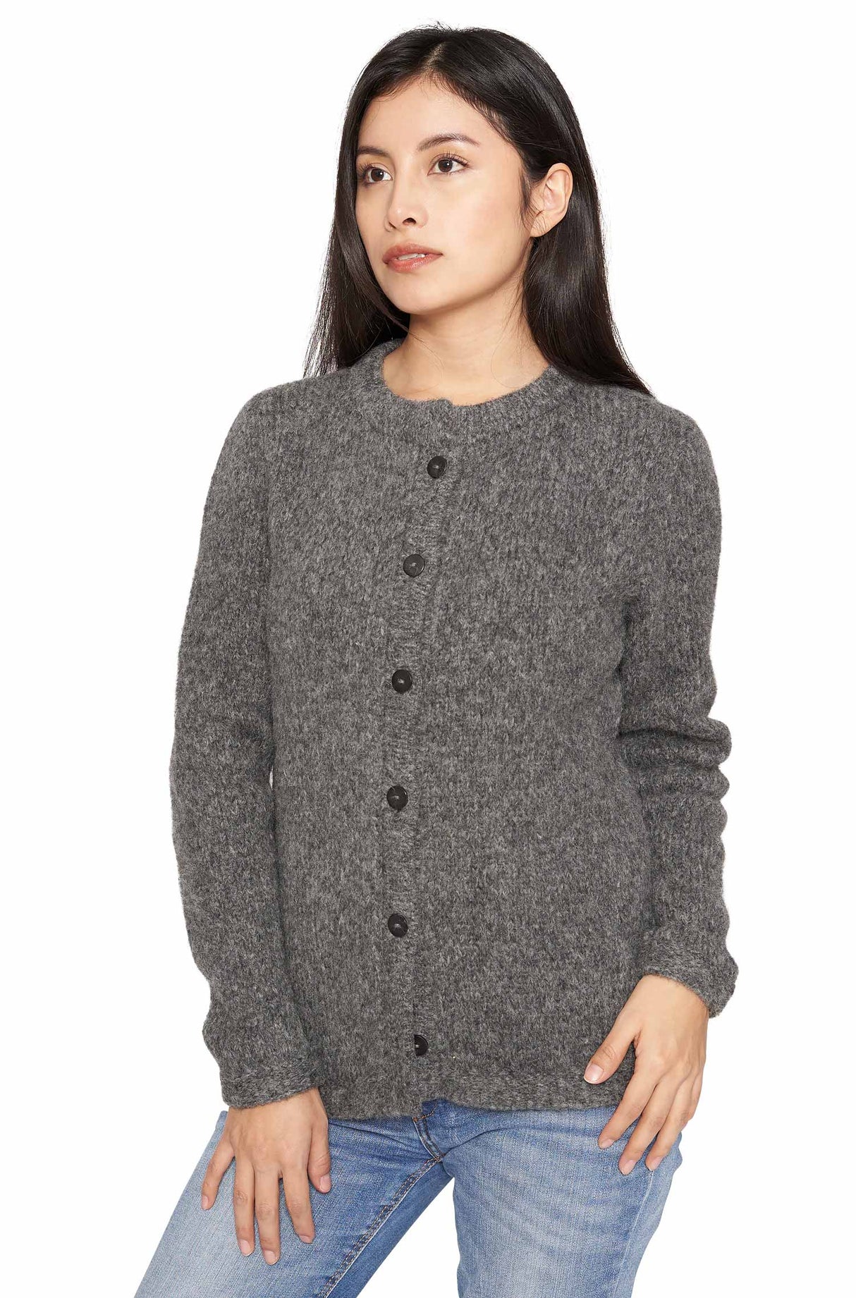 Strickjacke ASA - 70% Alpaka und 23% Merino grau von Apu Kuntur