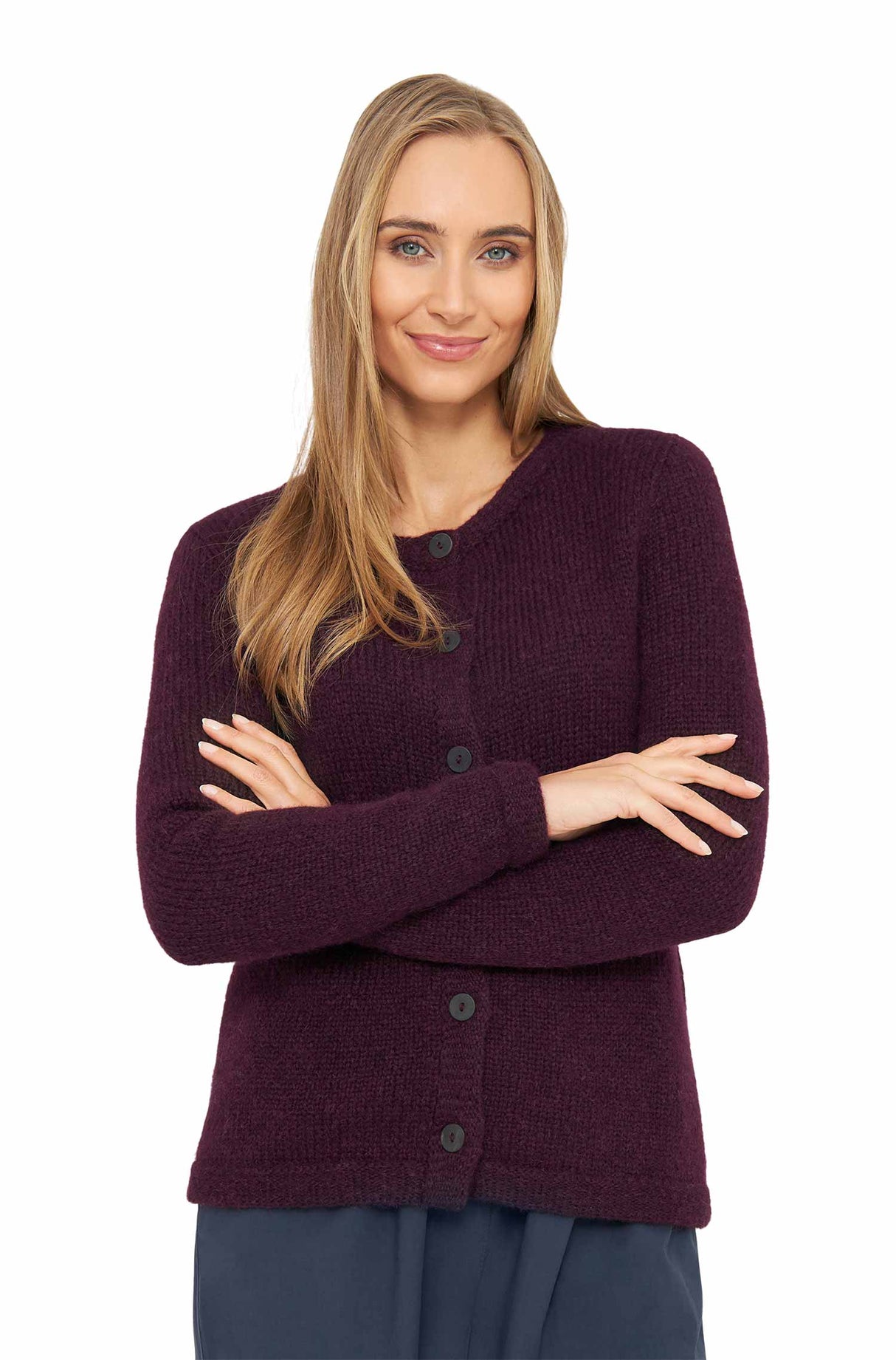 Strickjacke ASA - 70% Alpaka und 23% Merino bordeaux von Apu Kuntur