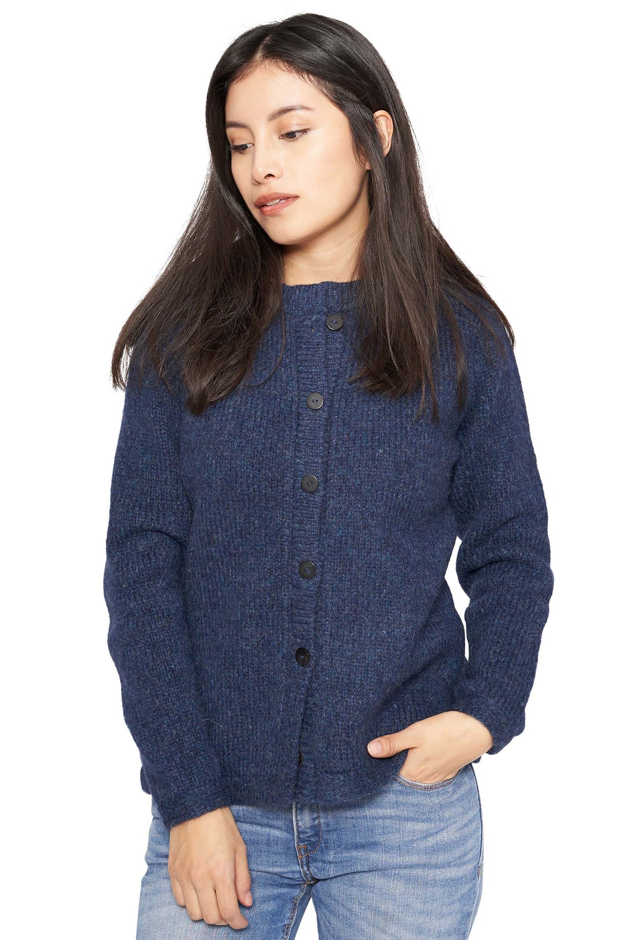 Strickjacke ASA - 70% Alpaka und 23% Merino blau von Apu Kuntur