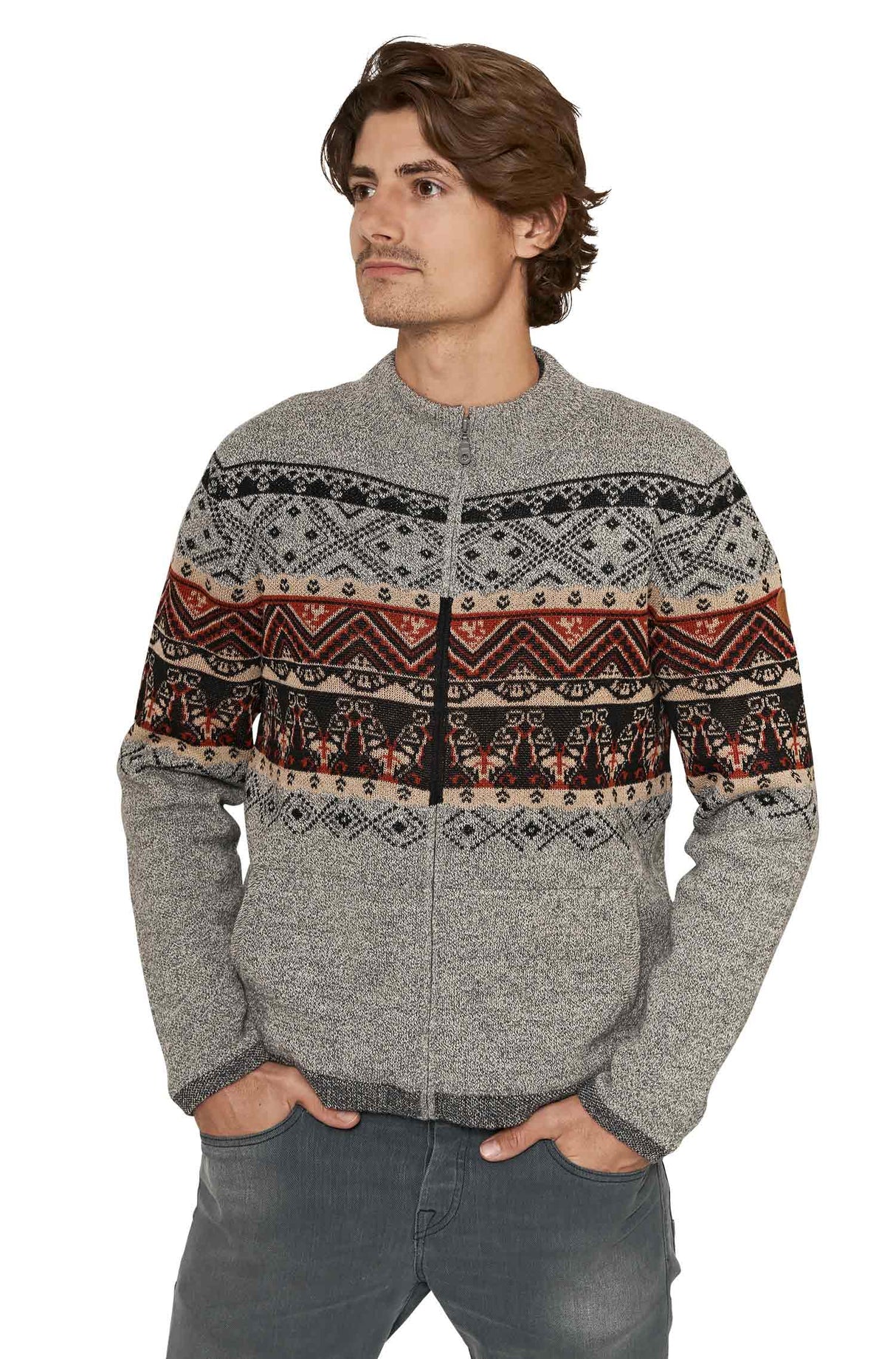 Strickjacke Herren FIESTA aus 100% Alpaka grau von Apu Kuntur