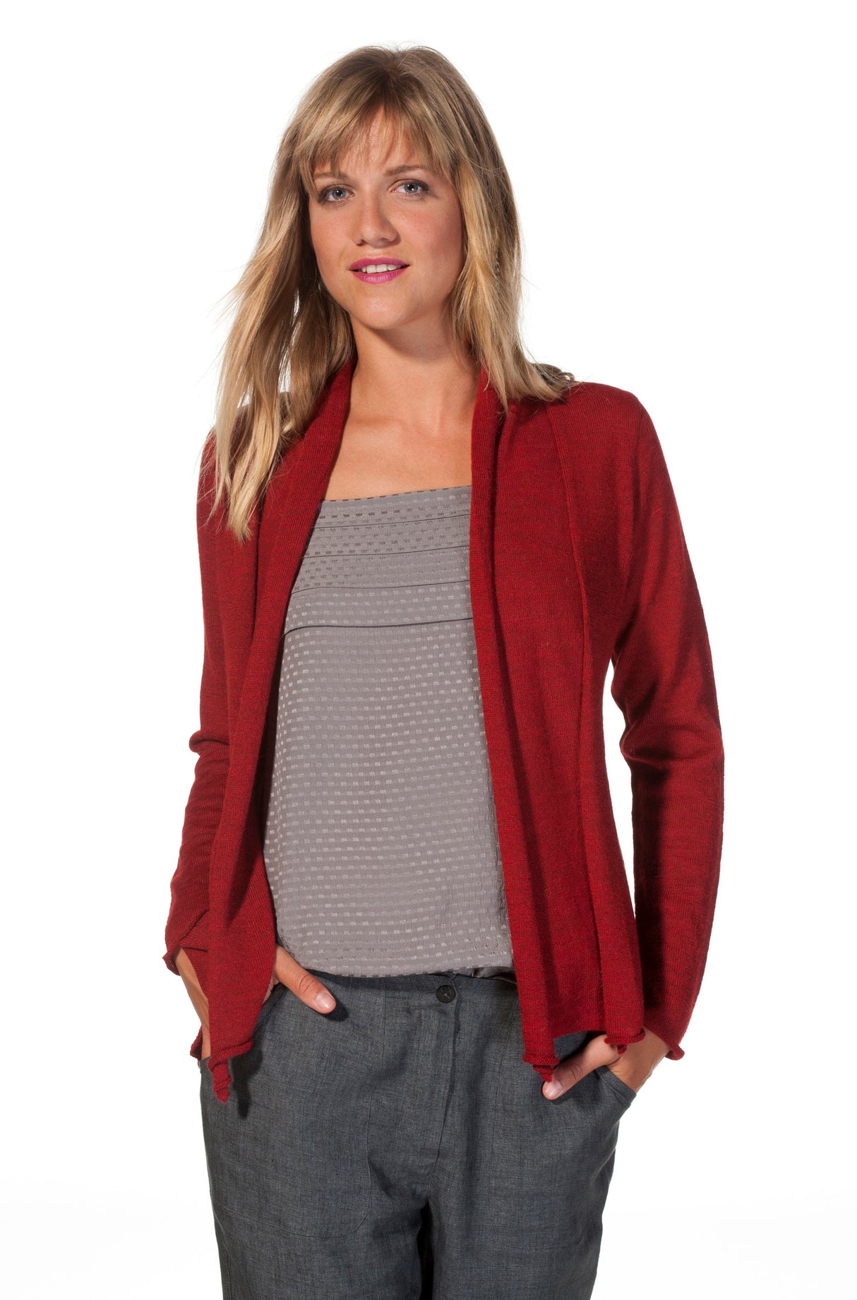 Strickjacke PENELOPE aus 100% Alpaka rot meliert von Apu Kuntur