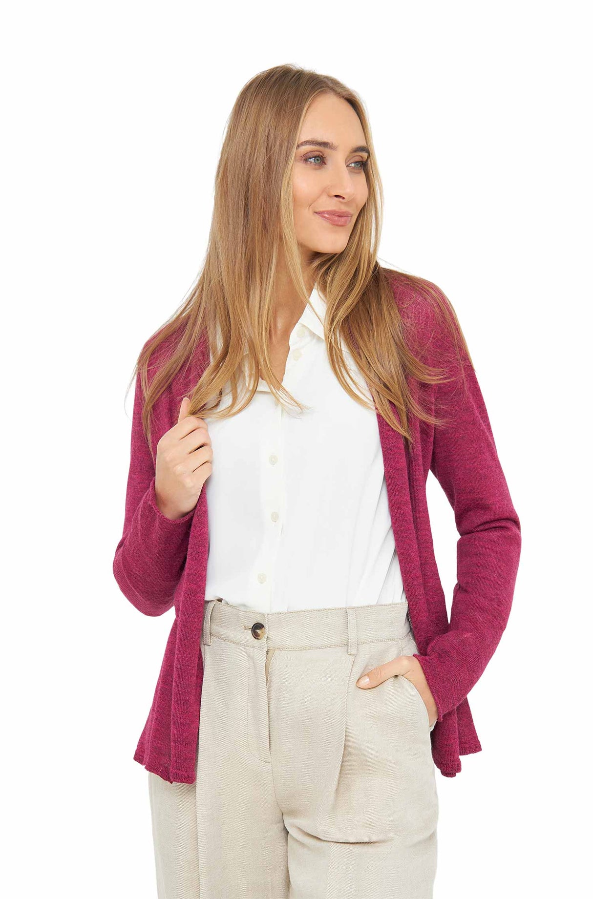 Strickjacke PENELOPE aus 100% Alpaka himbeere von Apu Kuntur