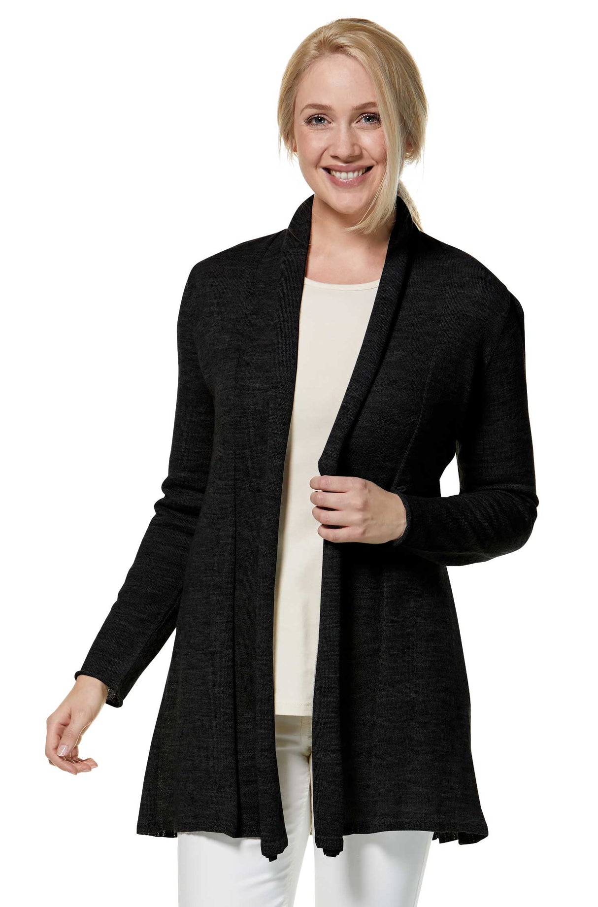 Strickjacke PENELOPE LONG aus 100% Alpaka schwarz von Apu Kuntur