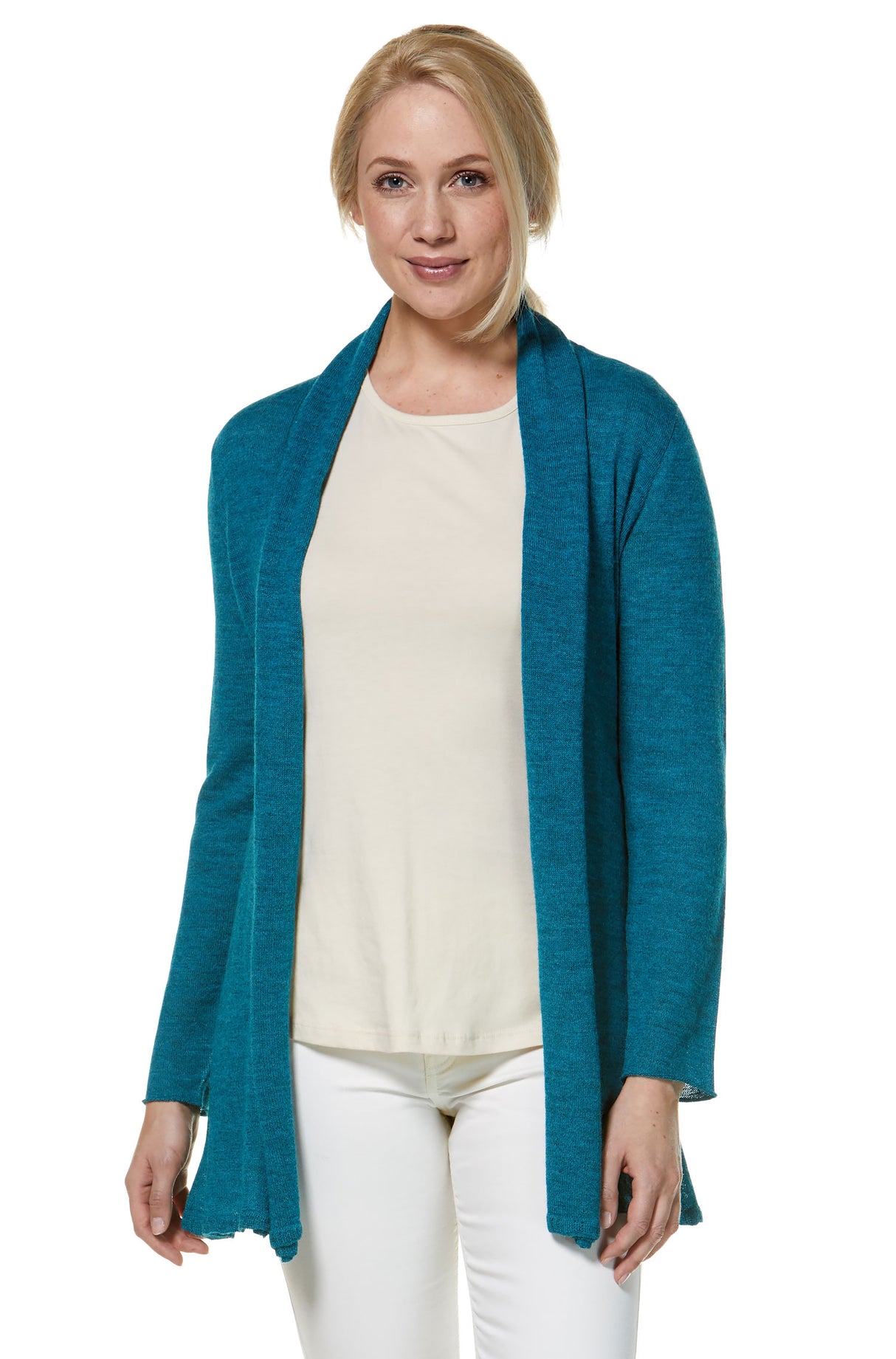 Strickjacke PENELOPE LONG aus 100% Alpaka türkis von Apu Kuntur