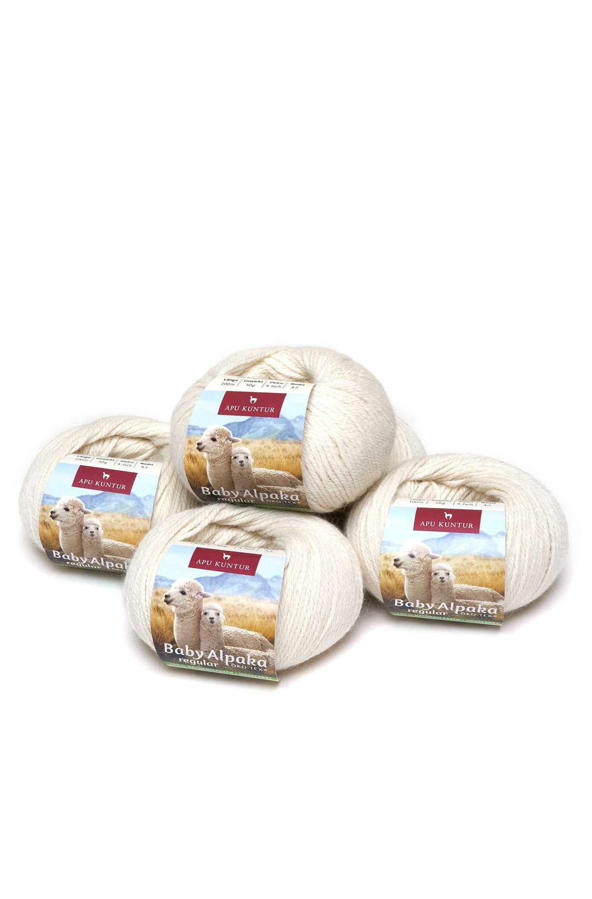 Alpaka Wolle REGULAR | 5x50g | 100% Alpaka | 36 Farben N-100 Natur one-size von Apu Kuntur