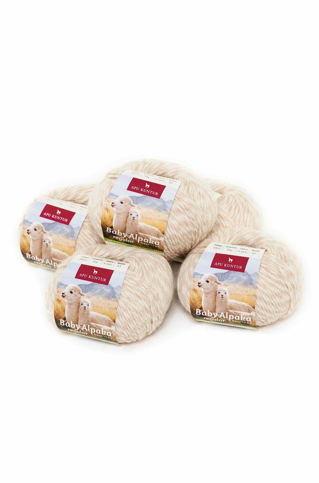 Alpaka Wolle REGULAR | 5x50g | 100% Alpaka | 36 Farben N-105 Beige Melange one-size von Apu Kuntur