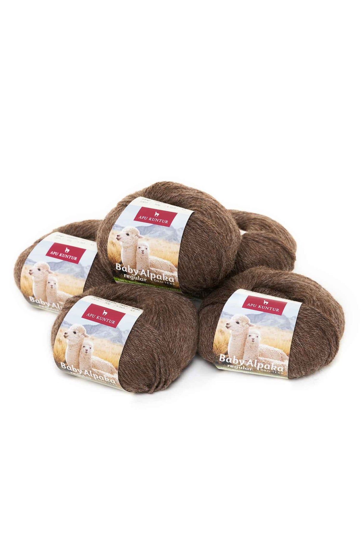 Alpaka Wolle REGULAR | 5x50g | 100% Alpaka | 36 Farben N-145 Mokkabraun one-size von Apu Kuntur