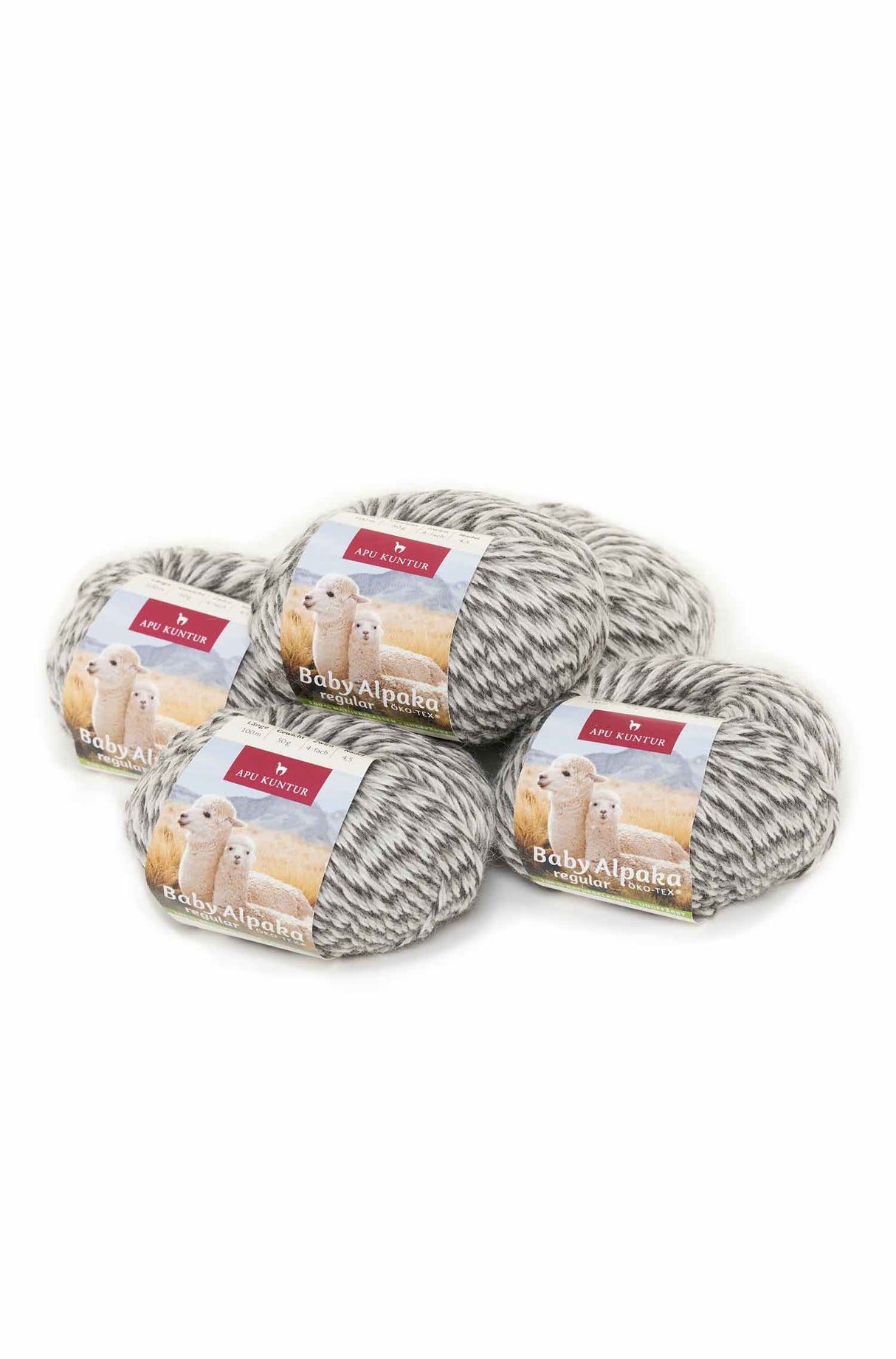 Alpaka Wolle REGULAR | 5x50g | 100% Alpaka | 36 Farben N-155 Grau Melange one-size von Apu Kuntur