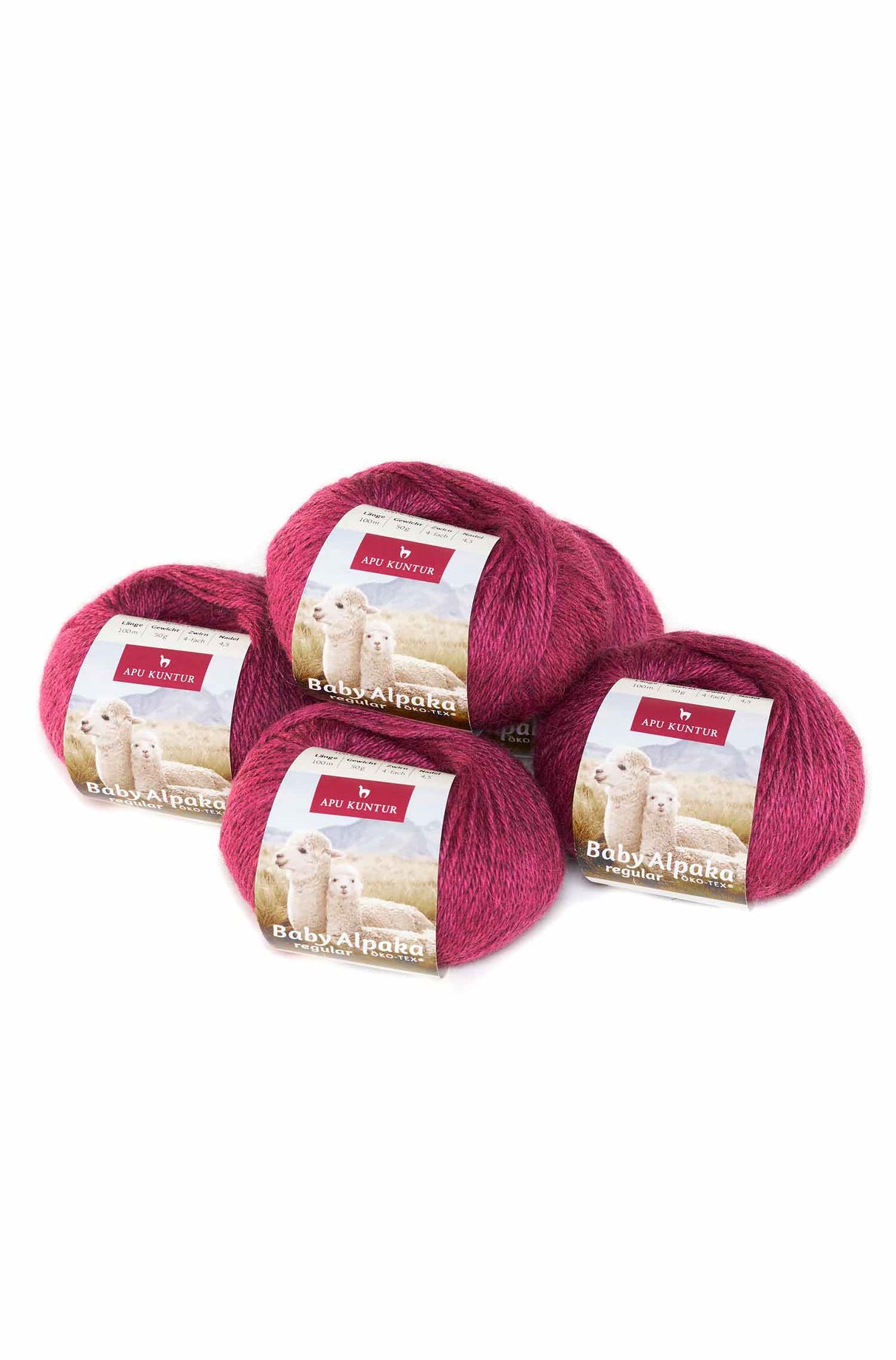 Alpaka Wolle REGULAR | 5x50g | 100% Alpaka | 36 Farben 67 himbeere one-size von Apu Kuntur