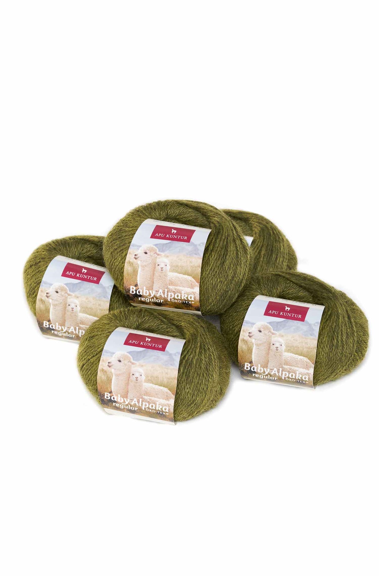 Alpaka Wolle REGULAR | 5x50g | 100% Alpaka | 36 Farben 68 avocado one-size von Apu Kuntur