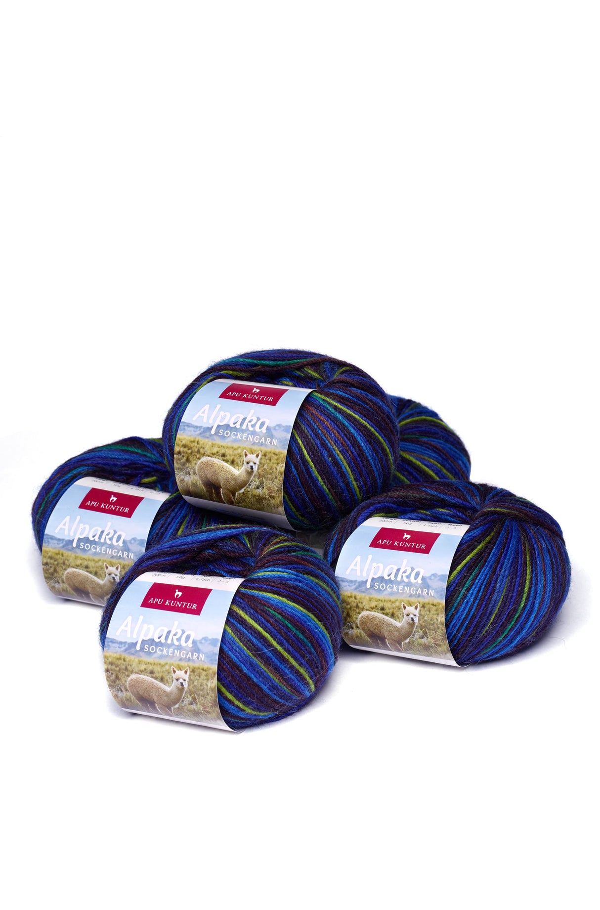 Alpaka Wolle SOCKENGARN | 5x50g | Alpaka-Woll-Mix | 12 Farben 29 blau-marine one-size von Apu Kuntur