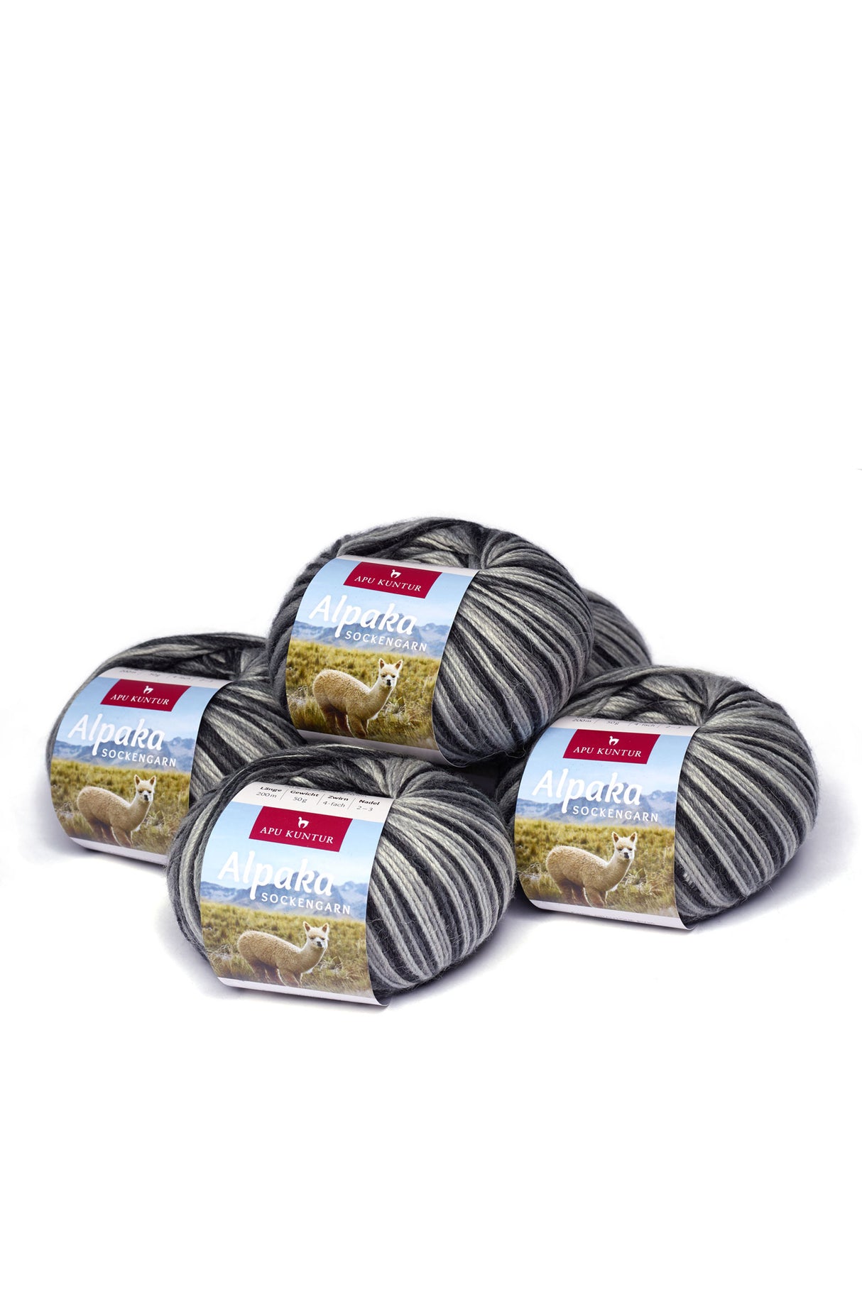 Alpaka Wolle SOCKENGARN | 5x50g | Alpaka-Woll-Mix | 12 Farben 35 grautöne one-size von Apu Kuntur