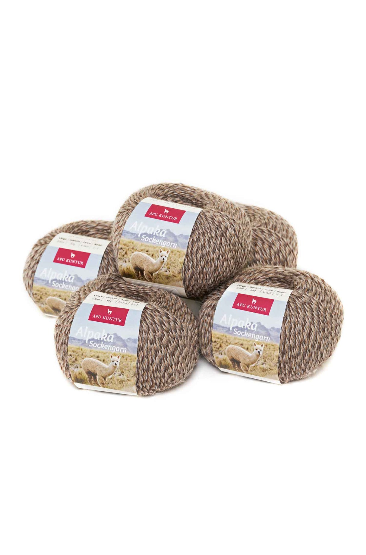 Alpaka Wolle SOCKENGARN | 5x50g | Alpaka-Woll-Mix | 12 Farben N-148 Braungrau Mela one-size von Apu Kuntur