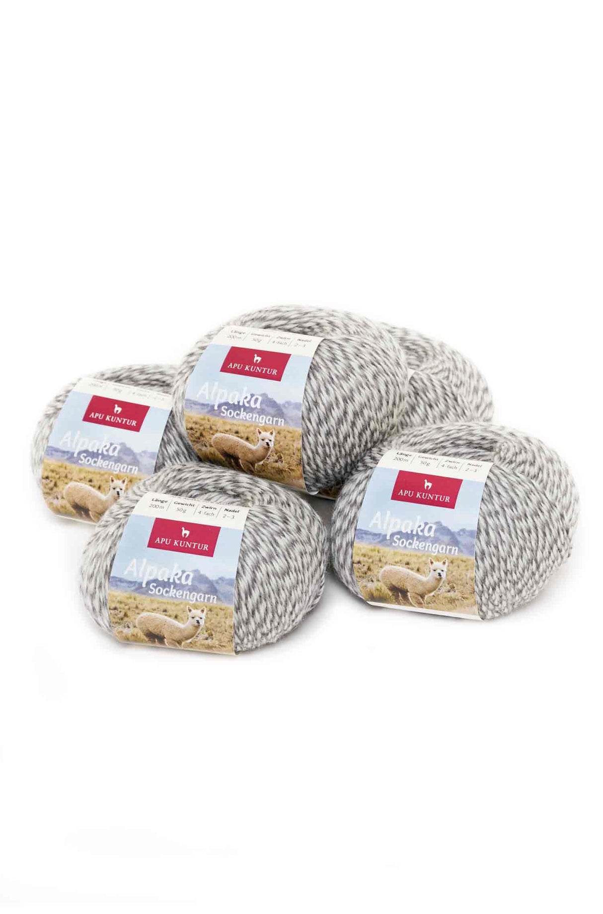 Alpaka Wolle SOCKENGARN | 5x50g | Alpaka-Woll-Mix | 12 Farben N-155 Grau Melange one-size von Apu Kuntur