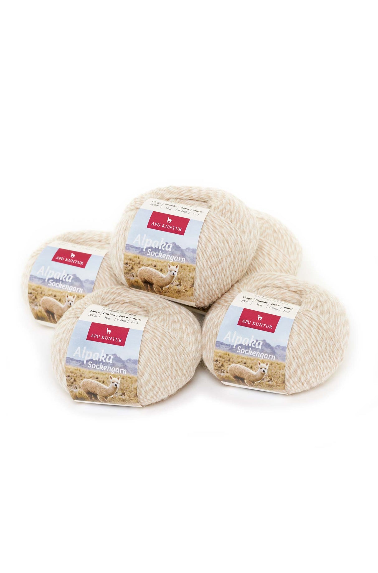Alpaka Wolle SOCKENGARN | 5x50g | Alpaka-Woll-Mix | 12 Farben N-105 Beige Melange one-size von Apu Kuntur