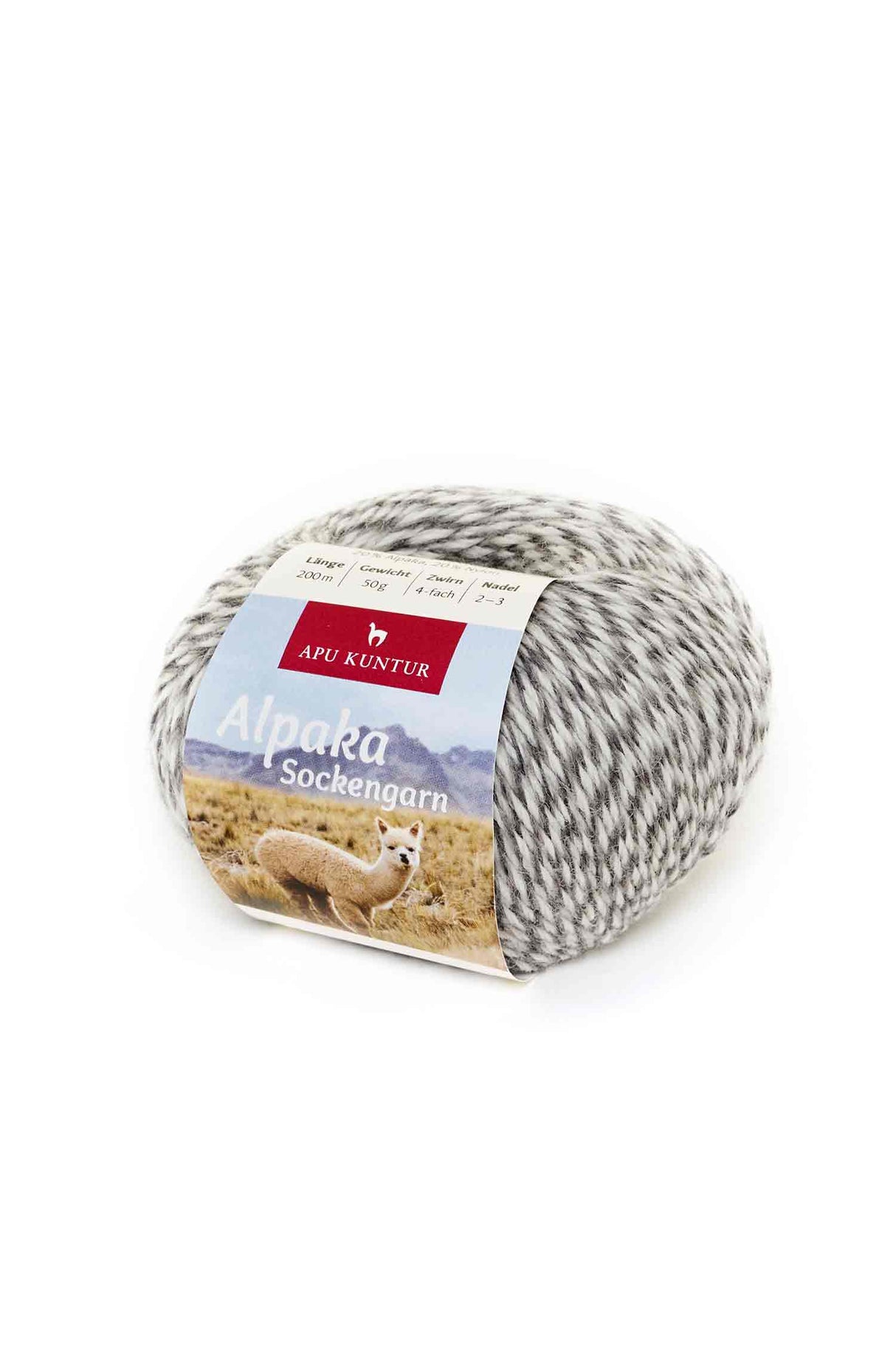 Alpaka Wolle SOCKENGARN | 50g | Alpaka-Woll-Mix N-155 Grau Melange one-size von Apu Kuntur