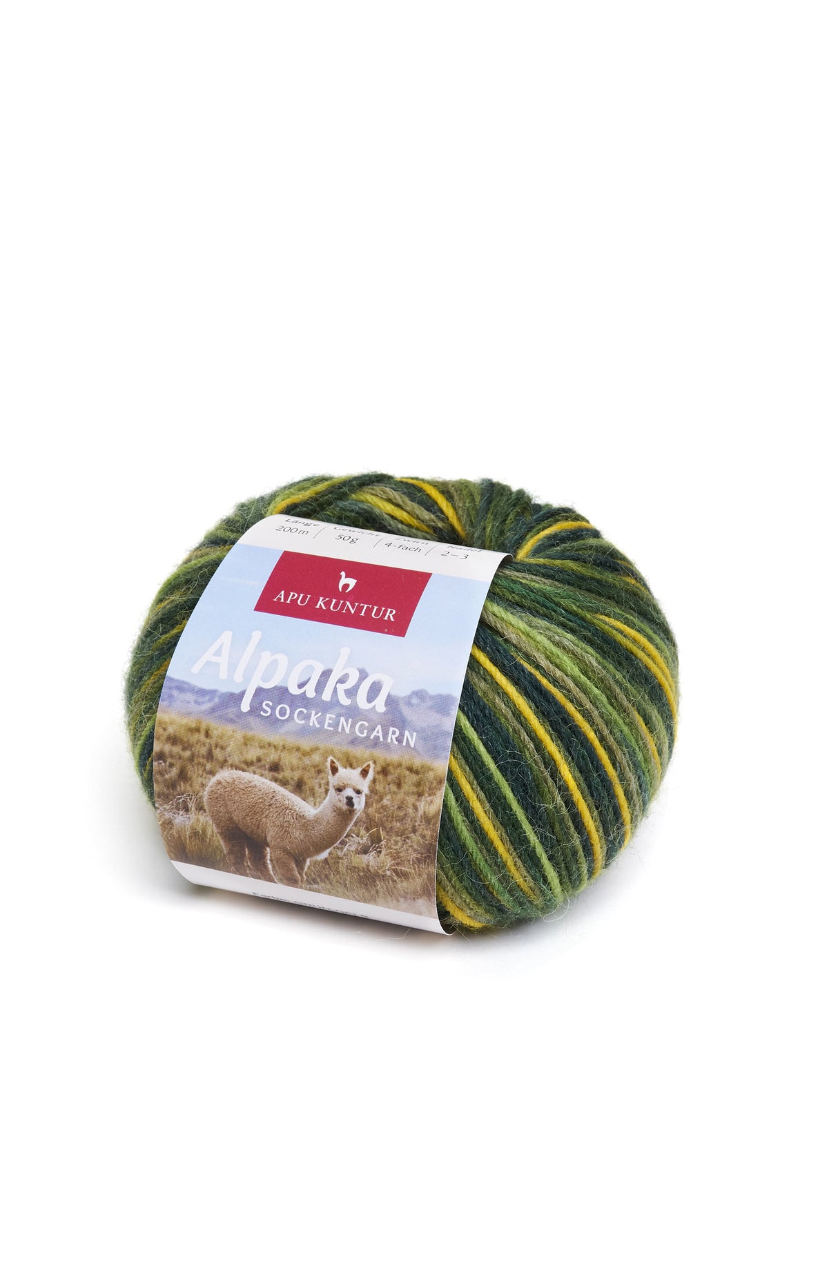 Alpaka Wolle SOCKENGARN | 50g | Alpaka-Woll-Mix 25 grün-gelb one-size von Apu Kuntur