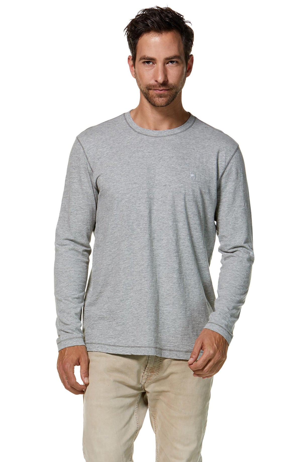 Longsleeve Shirt Herren MATEO aus 90% Bio Pima Baumwolle und 10% Royal-Alpaka silbergrau von Apu Kuntur
